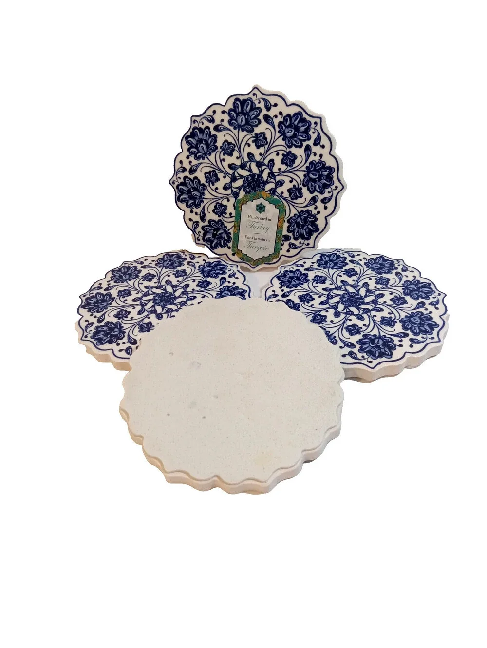 Ceramic Tile Coasters Vintage Floral Cottagecore Set Of 4 Boho Decor New/Other